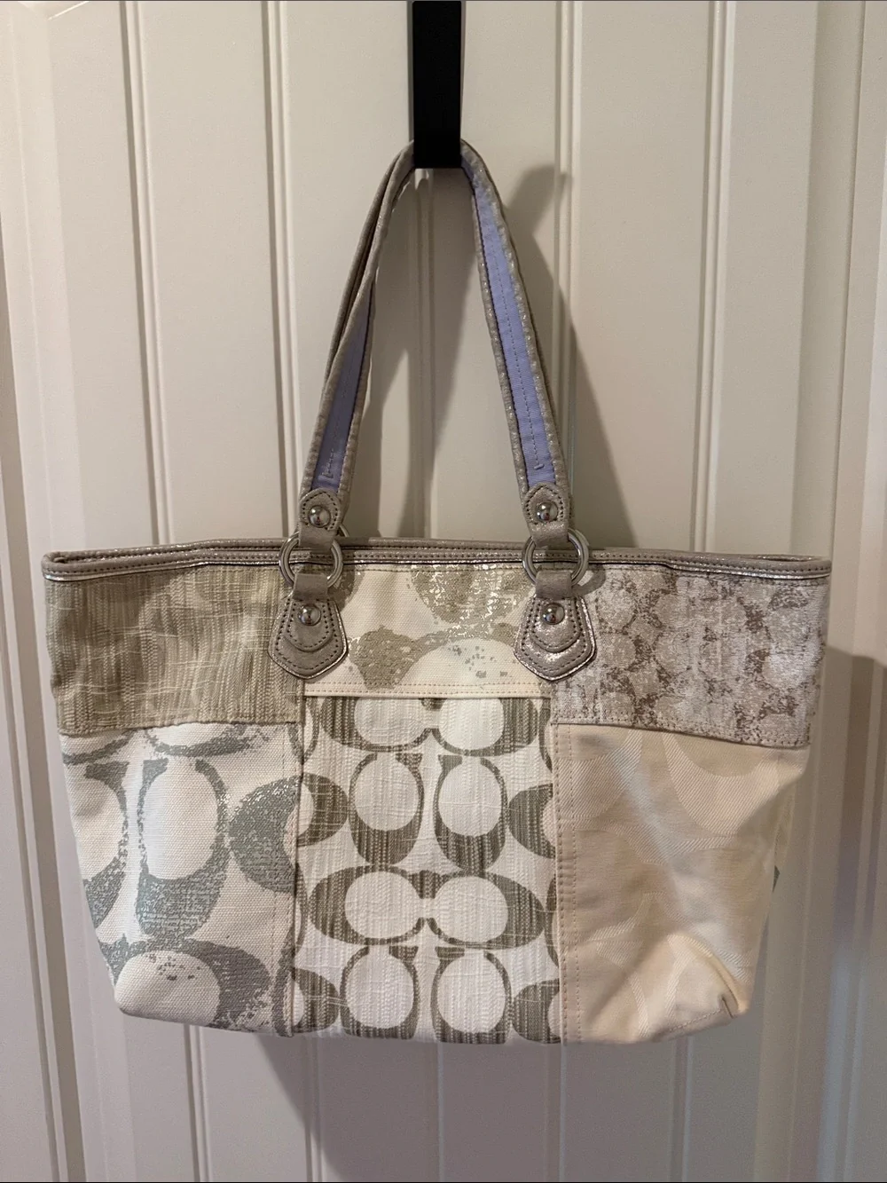 Coach Poppy  Signature Patchwork Shoulder Bag  Silver , Gold & Lavender 16926